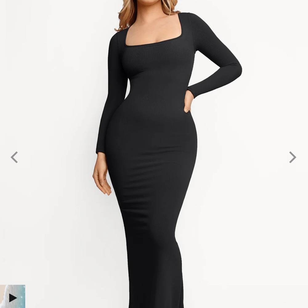 Chic Black built-in Shape-wear Long Sleeve Maxi Dress
